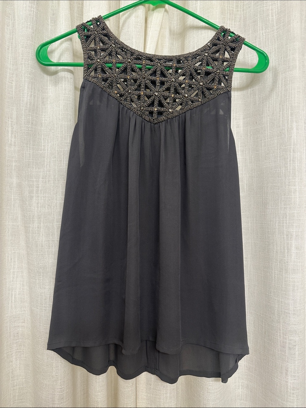 Black Beaded Yoke Sleeveless Blouse